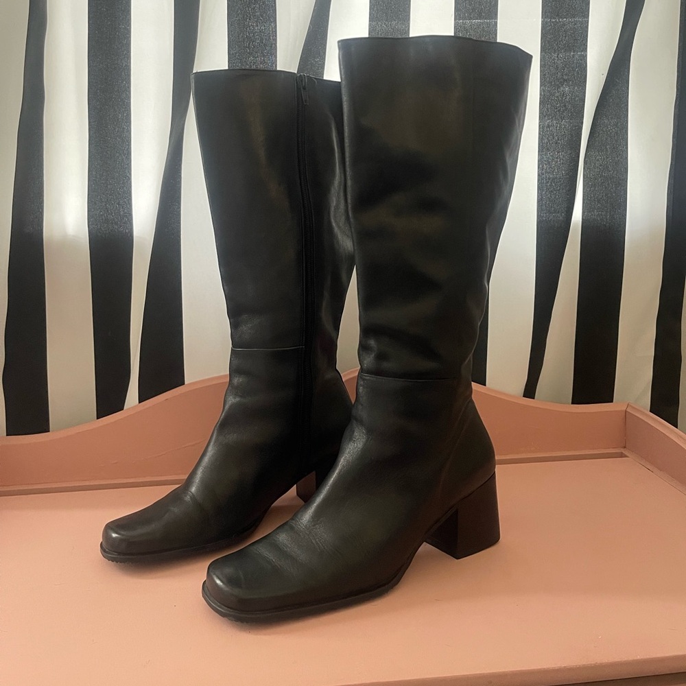 Black Leather Knee High Boots
